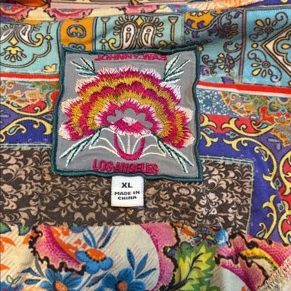 Johnny Was “Calloway” Multicolor Patchwork soft bamboo Tee. Gorgeous design! - Picture 2 of 5